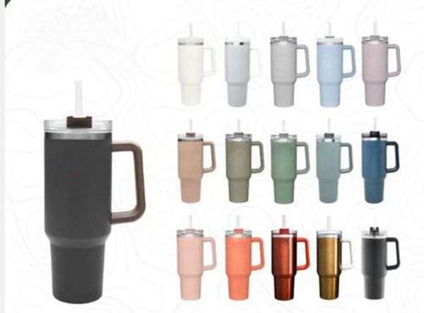 

40oz Insulated Stainless Steel Tumbler with Handle, Lid & Straw - Reusable Travel Mug, Geometric Design, Aluminum Alloy, Poly Coating, White