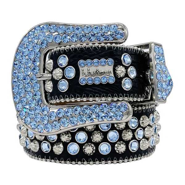 Punk style Rapper Rhinestone Bb Simon Belt Men's studded with shiny Rhinestone rap designer belt