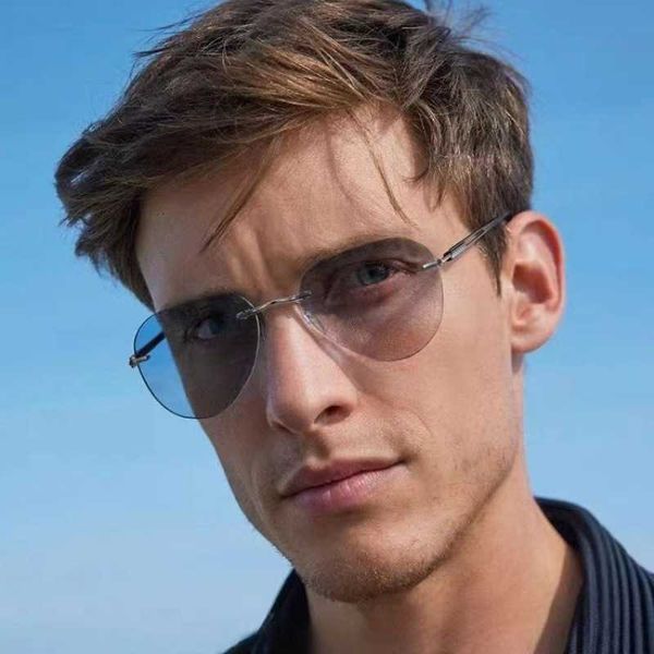 

New frameless ultra light polarized sunglasses sensitive and intelligent color changing pure titanium sunglasses for men's driving and fishing trendy MDE9