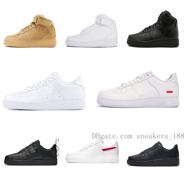 

Classic 1 running Shoes Skateboarding retro Triple White Black Ones High Low Cut Trainers Forces 1s airforce One Sports Sneakers Size 36-45 Skate Shoe, 12