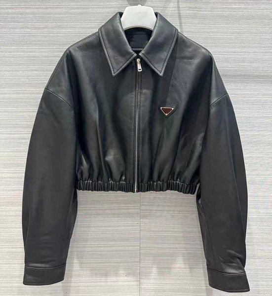 

Leather Women' Faux Womens jacket coat Triangle badge coats designer women Fashion classic leather loose all-match short American street D10W, Black