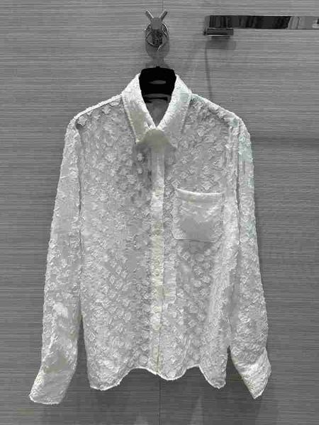 

Women's Blouses Shirts Brand Same Style Summer Autumn Lapel Neck Long Sleeves Fashion Luxury Designer Tops 0615-12 FET7, White