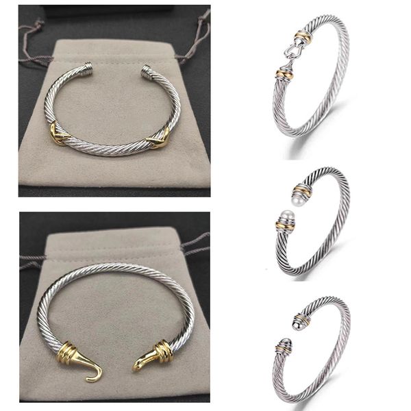 

DY diamond bracelet cable bracelets DY pulsera luxury jewelry for women men silver gold Pearl head X shaped cuff Bracelet fahion jewelrys for christmas gift 5MM