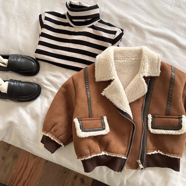 

Jackets Children S Coat Narrow Squint Winter New Private Compound Suede Jacket Baby Lambs Wool Thickness 9c70, Beige