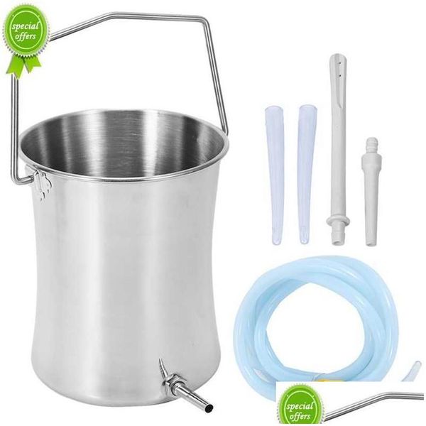 

Pastry Baking Tools 2L Health Stainless Steel Enema Bucket Suitable For Colon Cleansing Reusable Constipation Cleaning Detoxificat Dhkxt, Grey