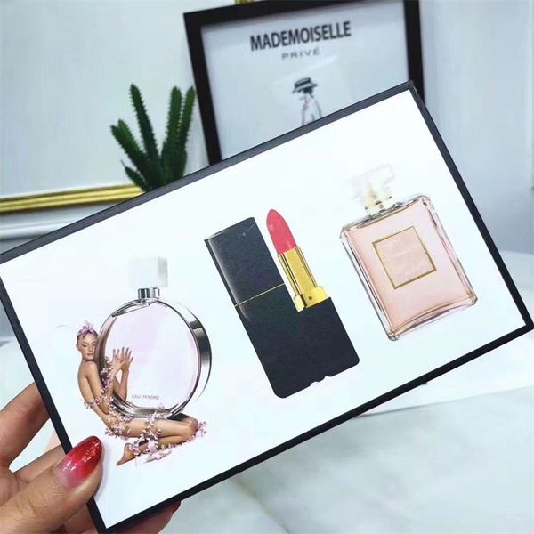 

Dropshipping Hot Brand Fragrance Set Collection Matte Lipstick 15ml Perfume 3 in 1 Cosmetic Kit With Gift Box For Women Lady Christmas Gift Parfume France