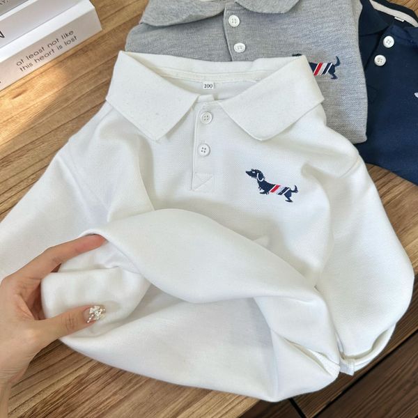 

Kids Polo Shirts Spring Autumn Boy Tops Tees Long Sleeve Cotton Breathable Soft Children Clothes 2-8 Years, Navy blue