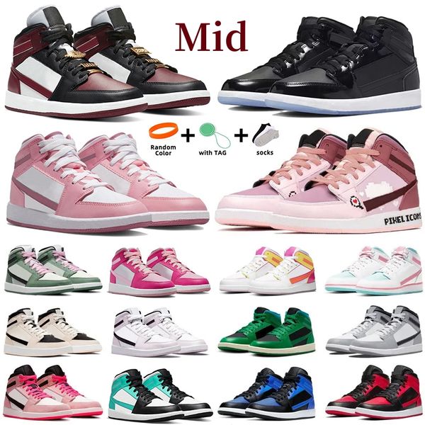 

1 Mid 1s Mens Basketball Shoes Valentines Day Atomic Orange Bred Berry Purple Pulse Customization Dark Chocolate Cardinal Red Women Trainers Sports Snekaers GAI, Color#27