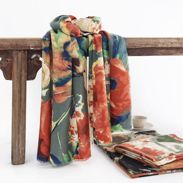 

Designer Scarf Oil Painting Cashmere Scarf Women Warm Elegant Fashion Casual Autumn Winter