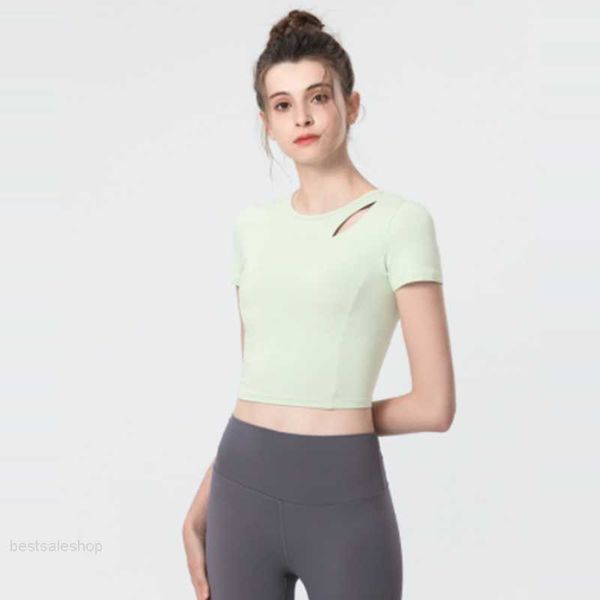 

lu new female yoga clothes short-sleeved fitness sports trend round neck tight-fitting beautiful back casual running short-sleeved vest good