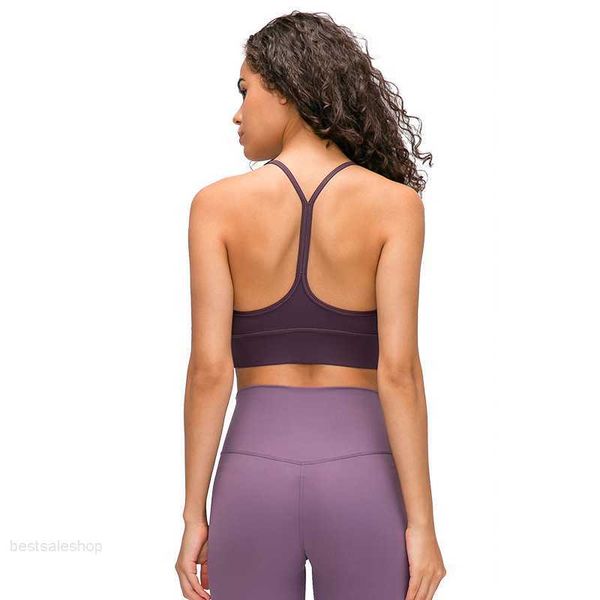 

l-9110 y-type strap sports bras padded fitness wear vest solid color naked-feel yoga bra gym workout soft skin-friendly tank top, White;red