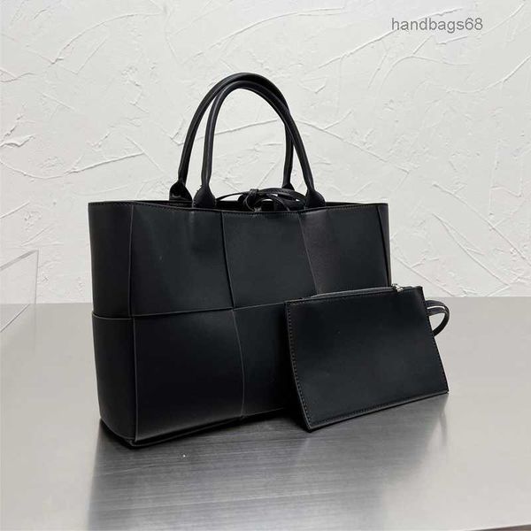 

woven tote shopping bag 2ps handbag genuine leather large capacity pocket solid color higher quality women fashion shoulder bags handbags68
