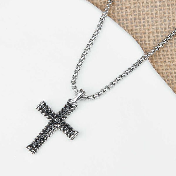 

off necklace zircon fashion men box chain luxury designer 95% vintage cross pendant inlaid black necklaces fashion punk jewelry gift, Silver