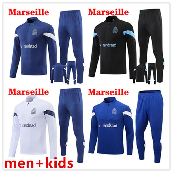 

2022 2023 marseilles soccer trascksuit payet guendouzi kamara men football training suit olympique de marseilles and kids survetement maillo, Black
