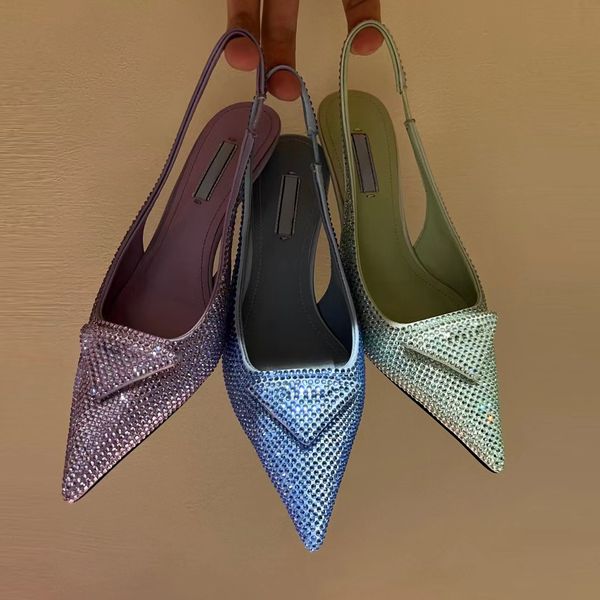

shiny crystal decorative sandals satin triangle decoration low-heel rhinestone -encrusted heels sky-high heel 5.5cm for women summer luxury, Black