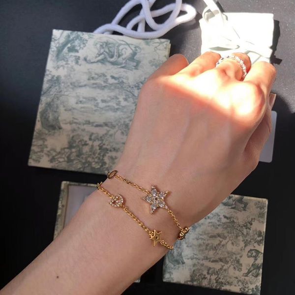 

fashion link bracelet with star or letter women wedding lovers gift engagement luxury jewelry291r, Golden;silver
