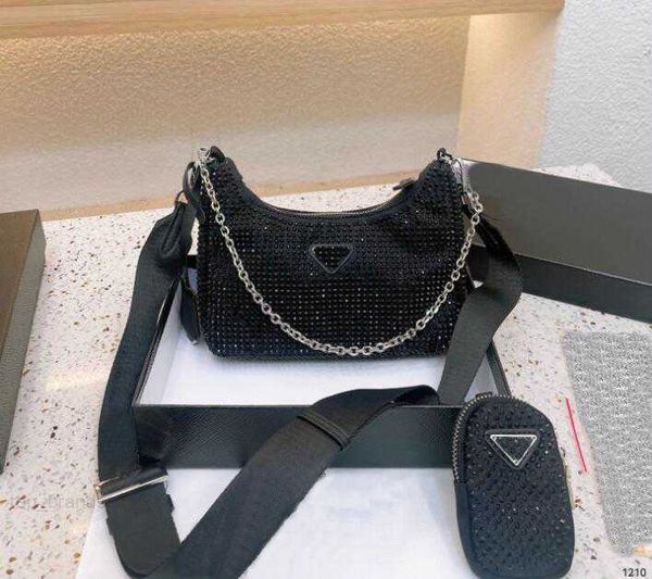 

diamond women 2pcs/set shoulder bag new crystal handbags summer fashion underarm purses luxury totes classic shiny handbag zipper multicolor