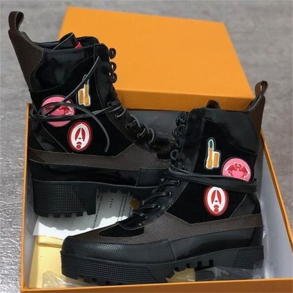 

designer martin desert boot high heels ankle boots fahsion shoes platform womens winter boot love arrow leather heel medal heavy duty soles, Black