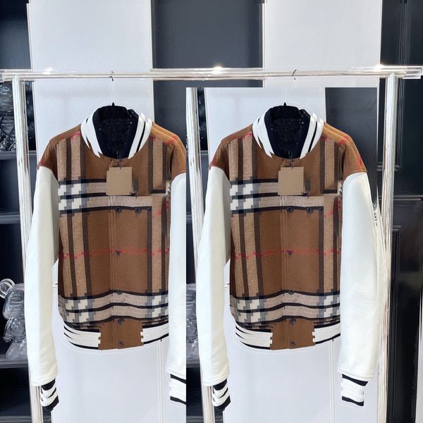 

women's jackets autumn new plaid wool baseball uniform jackets 2023 boy and girl couple designer most popular colors fall clothing for, Black;brown