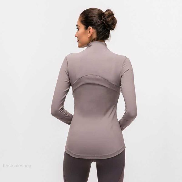 

l-8031 autumn winter full zip jackets quick-drying yoga clothes hip length fitness coat cotton sweatshirts slim fit long sleeve shirts top