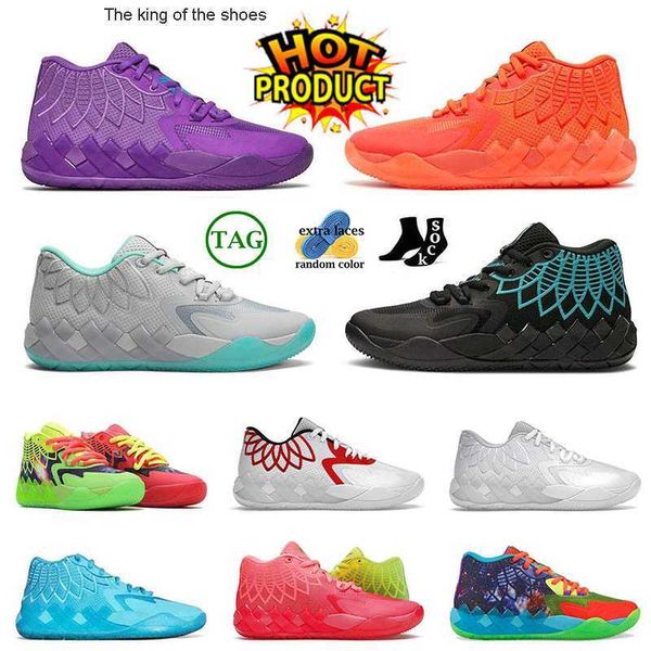 

2023mb.01lamelo ball mb01 basketball shoes mens purple cat beige rick and morty white silver buzz city queen city womens sneakers sports, Black