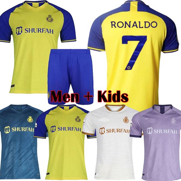 

22 23 al nassr fc soccer jerseys ronaldo 2022 2023 home yellow 22 23 cr7 gonzalo martinez talisca ghislain vincent aboubakar men kids kits, Black;yellow