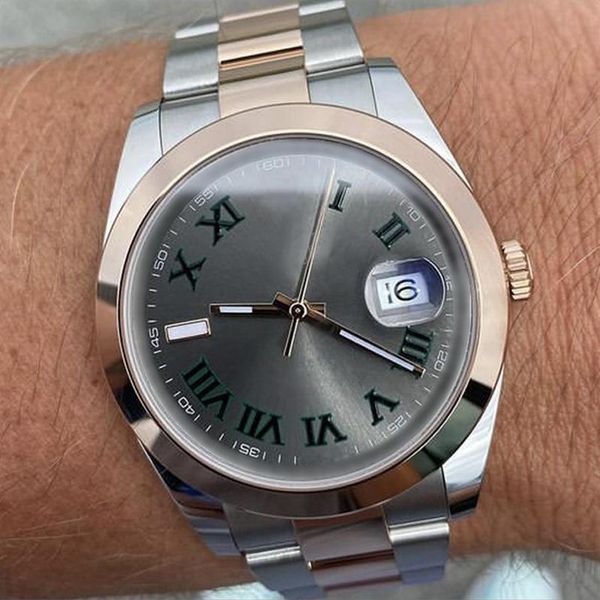 

luxury edition men's watch rose gold bezel stainless steel folding clasp bracelet automatic movement mechanical sapphire glas271n, Slivery;brown