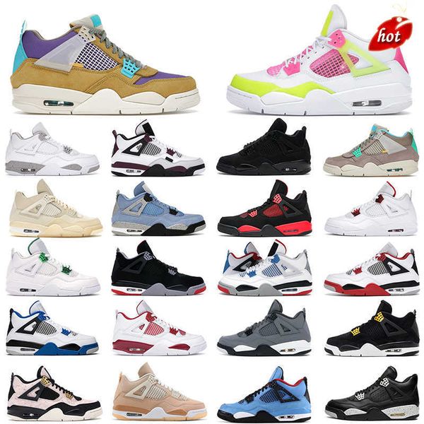 

new mens womens basketball shoes 4s jumpman desert moss red thunder yellow university blue white oreo taupe haze black cat men women trainer