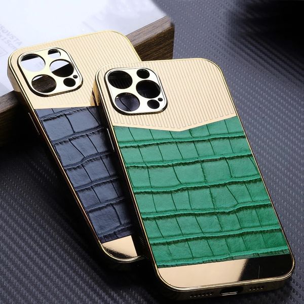 

luxury metal stainless steel crocodile texture cases for iphone 14 13 12 11 pro max soft plating frame camera protective cover