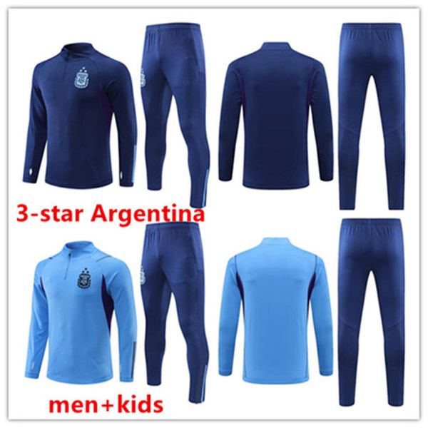 

2022 2023 half zipper 3-star argentina tracksuit soccer jersey training suit football shirt maradona di maria 22 23 men kids kit tracksuit s, Black