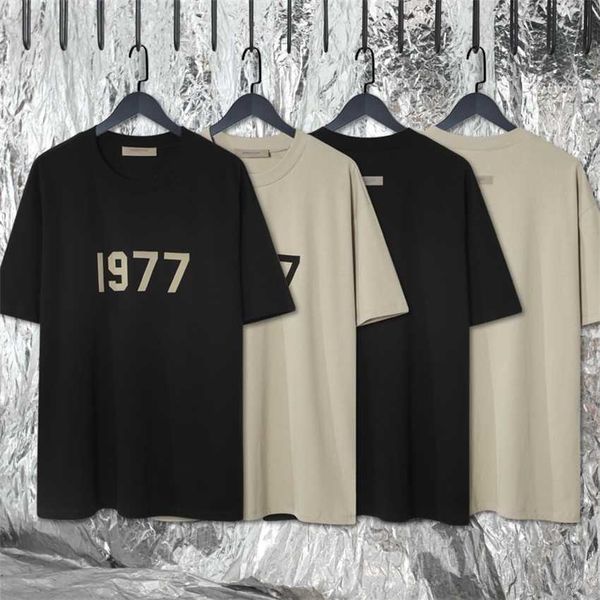 

essentials sweatshirts men's t-shirt hoodies 1977 flocked 100% cotton tee fashion hip hop loose men women short sleeve oversized t-shir, Black