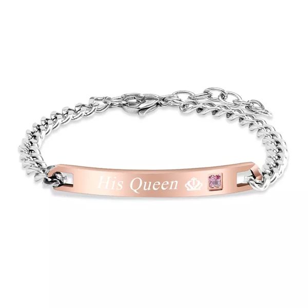 

her king his queen bracelet hisbeauty herbeast letter bar couple bracelets crown crystal bangle, Golden;silver