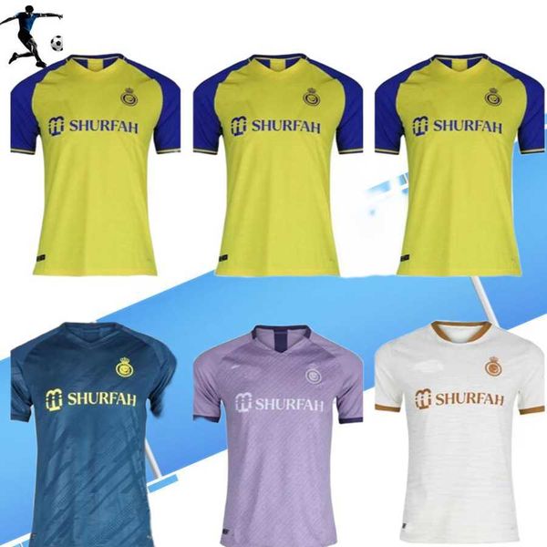 

al nassr fc soccer jerseys ronaldo 2022 2023 home yellow away blue third 22 23 cr7 gonzalo martinez talisca ghislain konan vincent aboubakar, Black;yellow