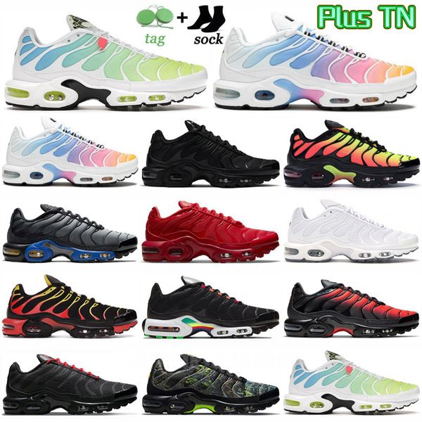 

running shoes mens trainers outdoor sports sneakers triple black orange yolk olive obsidian plus tn tns men gradients 40-46
