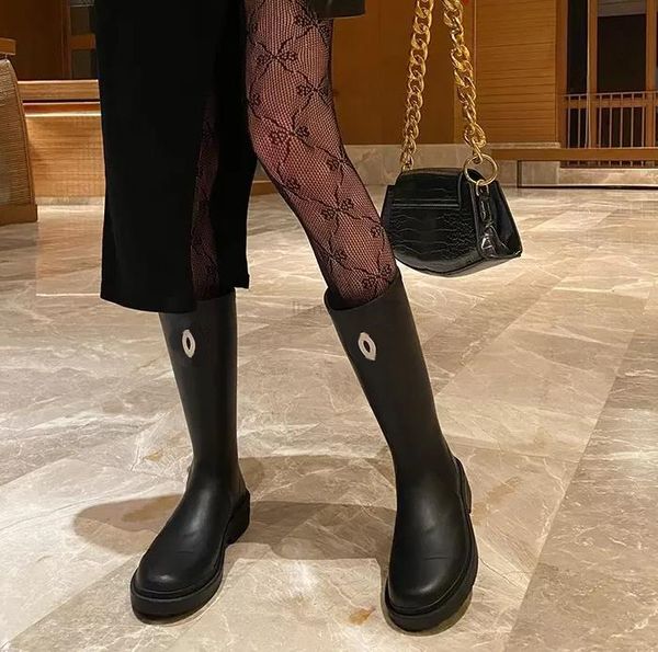 

luxury rain boots fashion waterproof boots women thick heel thick sole ankle women's rubber boots size36-40, Black