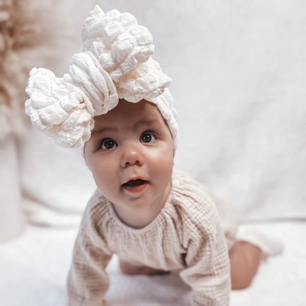 

2023 big bows headband for baby girls pleated tie knot turban double layer bandages kids elastic hair bands headdress newborn gifts, Slivery;white