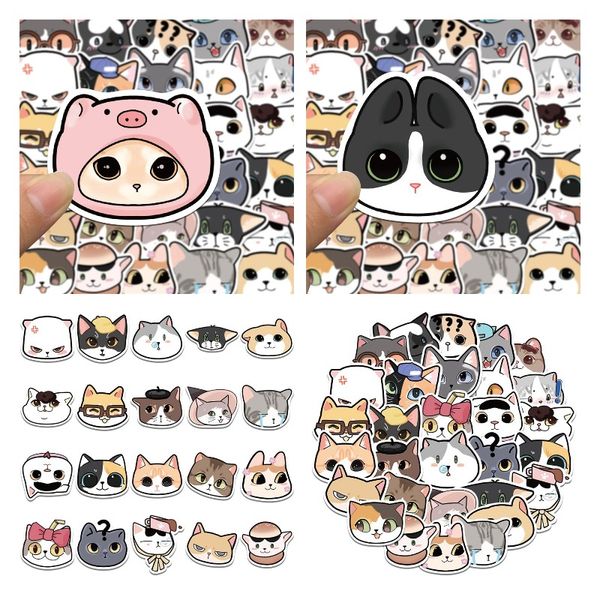 

40pcspack cute cartoon cat expression vinyl stickers water bottle lapmobile phone skateboard kids stickers