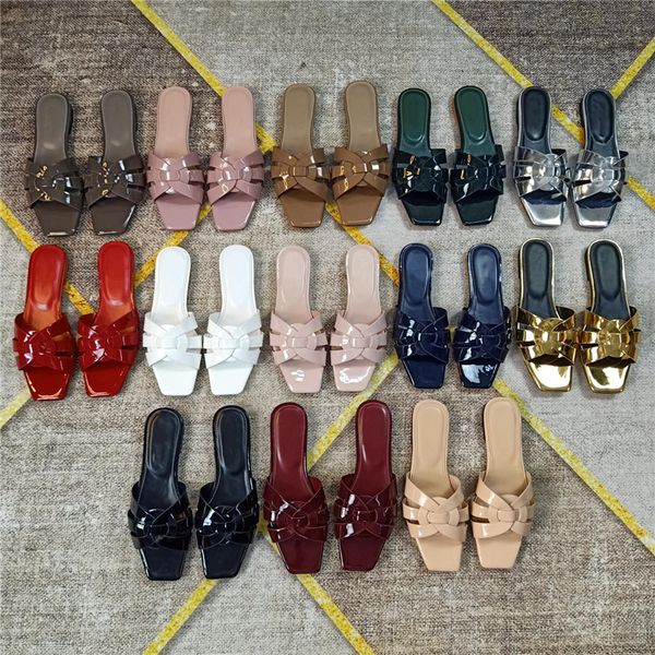 

designer luxury womens slippers flip flops sandals slides patent leather matte casual open toe beach, Black
