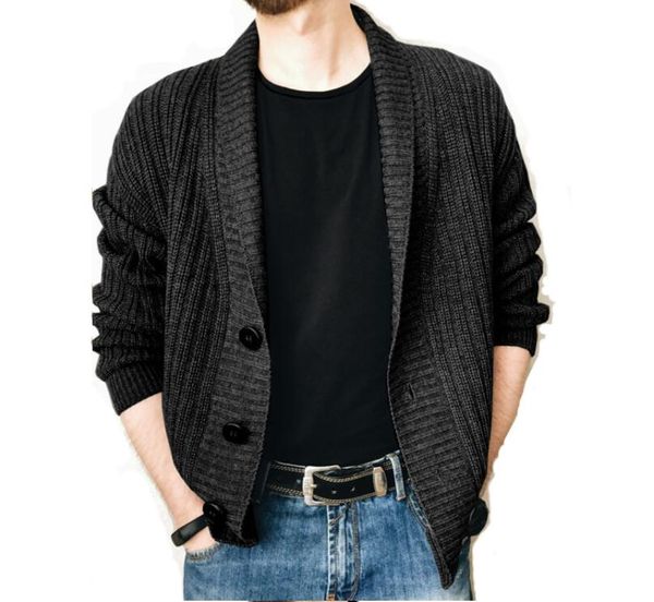 

cardigan men's sweater new wool pullover solid color knitted coated black long sleeve coat men clothing, White;black