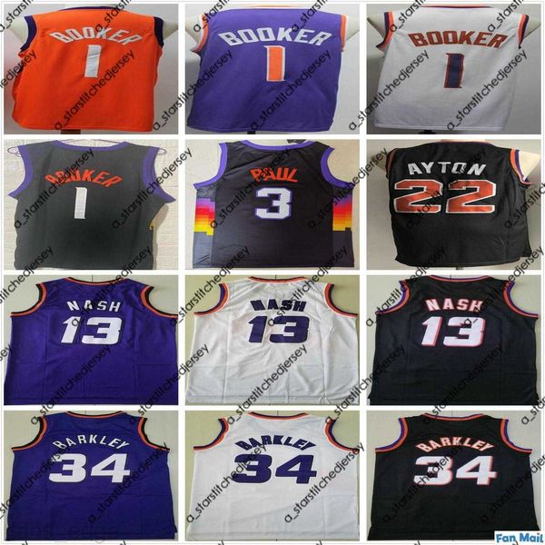 

basketball jerseys ncaa college devin 1 booker jersey chris 3 paul deandre 22 ayton purple black white retro steve 13 nash charles 34 barkle, Black;red