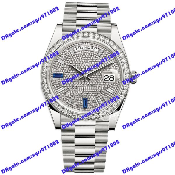 

men's watch 2813 automatic mechanical watch m228349 40mm diamonds dial diamond bezel stainless steel wristwatch sapphire glass calendar, Slivery;brown