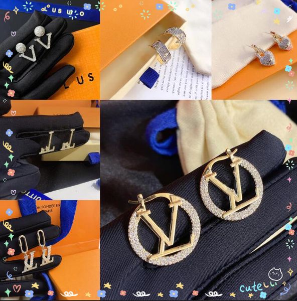 

20style fashion designer golden silver stud earrings for women fashion brand letter geometric big earring inlay crystal rhinestone eardrop w