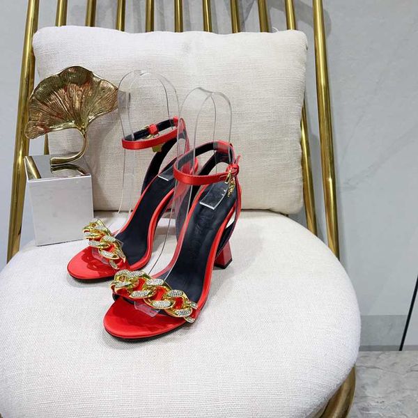 

medusabiggle rose red sandals crystal embellished strap spool heels heel for slipper women summer luxury designers shoes sandals banquet dre, Black