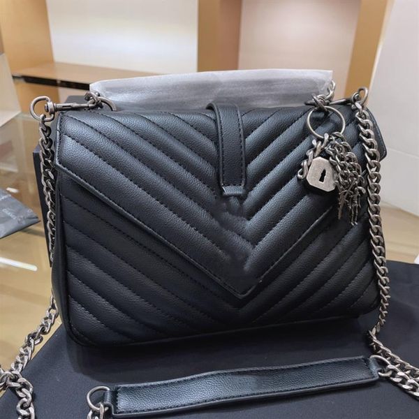 

women medium leather shoulder bags college handbag metal chain handle designer ladyremovable strap crossbody buckle closure bag262v
