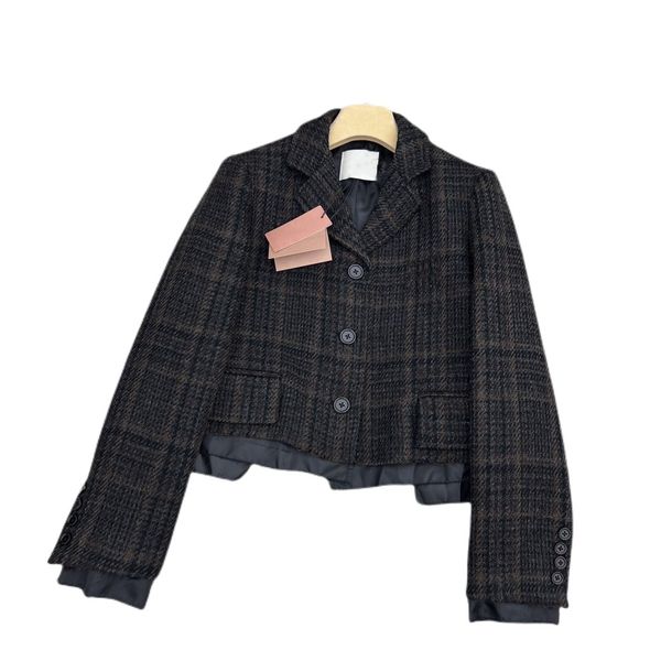 

women's outerwear & coatsautumn and winter temperament new vintage wool plaid suit coat, Black;brown