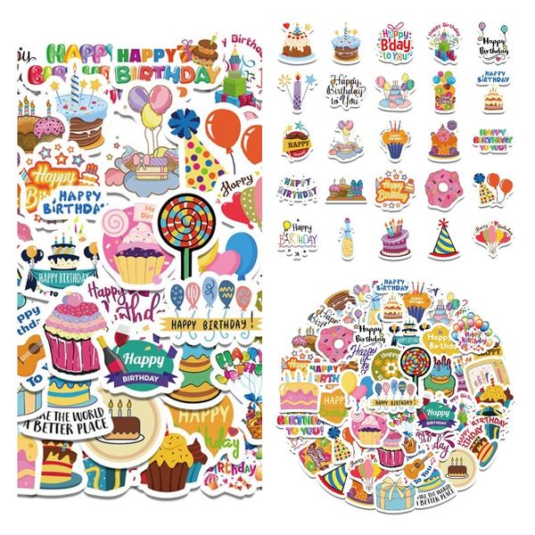 

50pcs happy birthday vinyl stickers water bottle lapmobile phone skateboard kids stickers