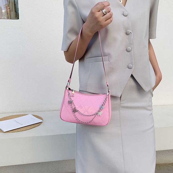 

french casual armpit bag women2023 leather checker uette shoulder chain fashion simple for women