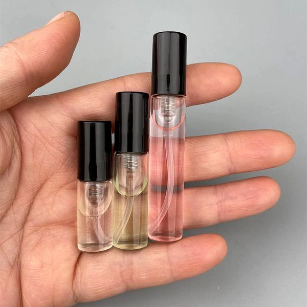 

small glass spray bottle 2ml 3ml 5ml transparent mini essential oil perfume bottle with black pump sprayer cap