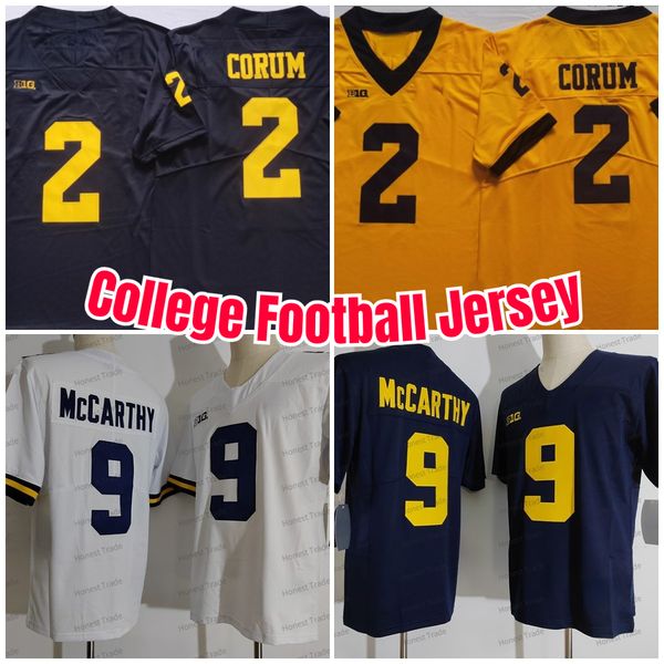

ncaa 2 blake corum mike mccray football jersey michigan wolverines yellow college navy mens football jerseys stitched white, Black