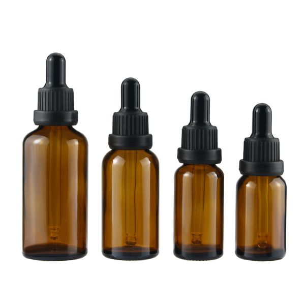 

200pcs 5/10/15/20/30/50/100ml eye dropper bottle amber glass bottles with black caps empty tincture bottles essential oil sn1209